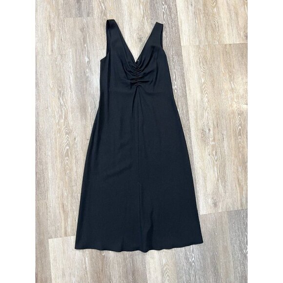 Vince Sz S Black Stretch Crepe Double V Neck Ruched Midi Dress - Picture 2 of 16